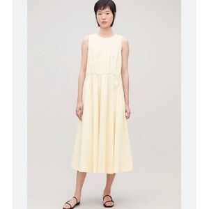 COS Light Butter Yellow Gathered Midi Dress Size 10 Large